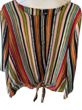 New Directions Striped Tie-Front Women's Top in Multicolor- Size XL